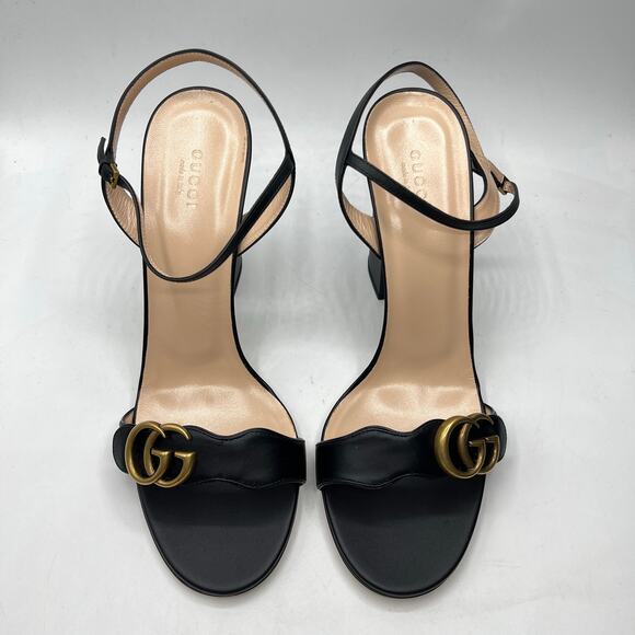 Gucci Marmont GG Platform Sandals Size 42 US 12 Black Leather Logo Block Heel - Picture 3 of 14